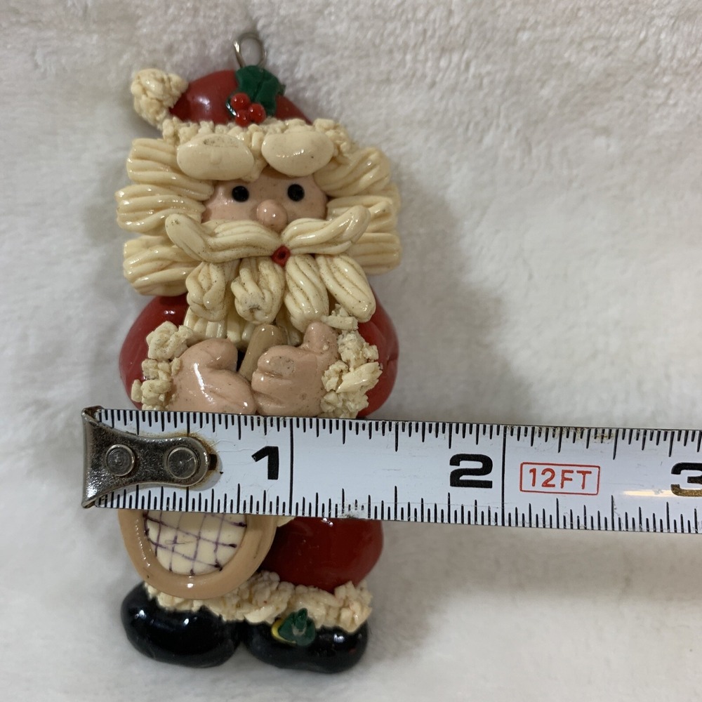 Vintage Glazed Dough Type Christmas Ornament Spaghetti Beard Tennis Player Santa - Picture 8 of 12